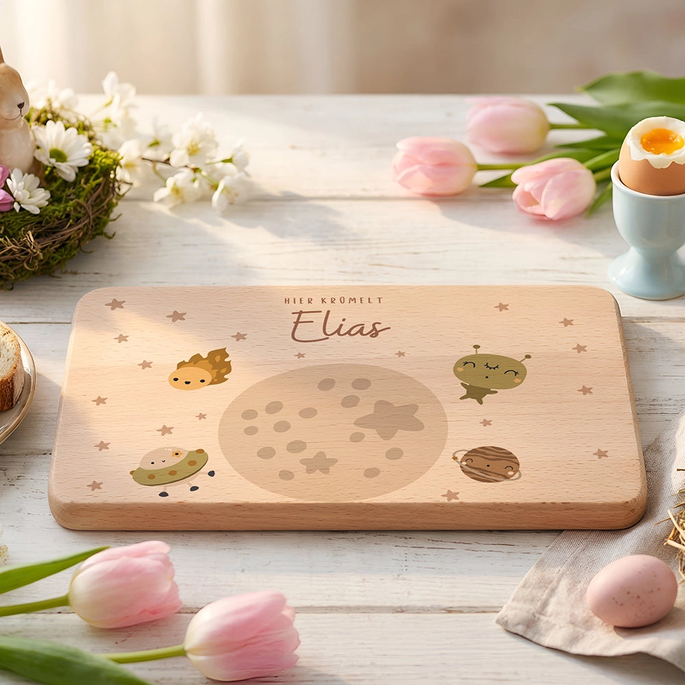 Frühstücksbrettchen Holz personalisiert - Weltall