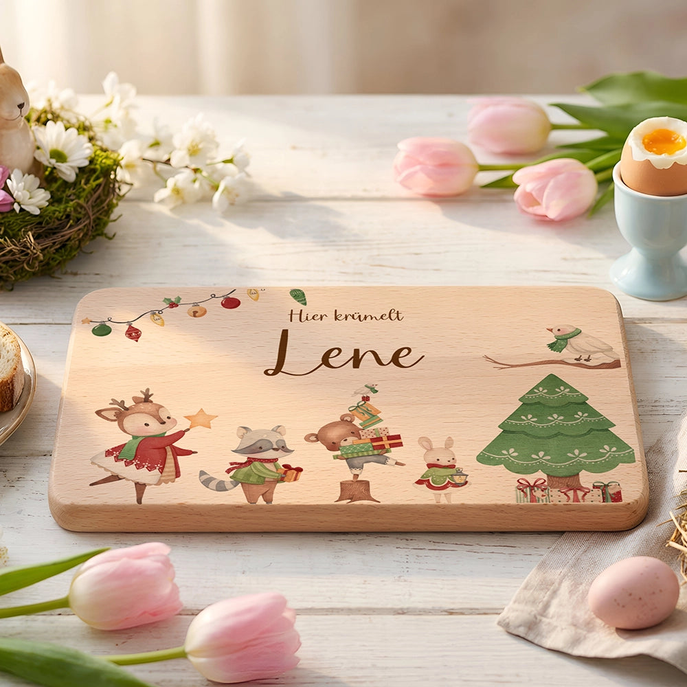 Frühstücksbrettchen Weihnachten Tiere und Weihnachtsbaum - Geschenk Weihnachten