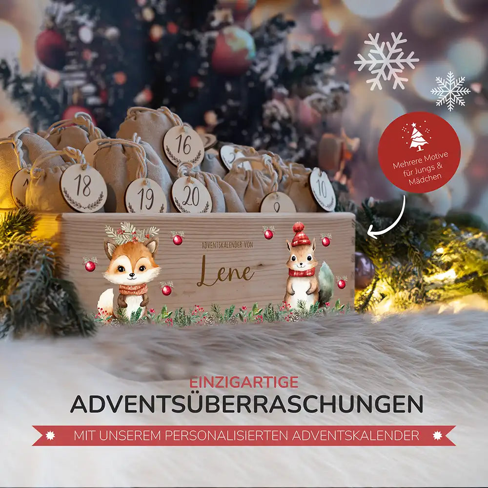 Adventskalender zum befüllen "Weihnachten mit süßem Fuchs" personalisiert