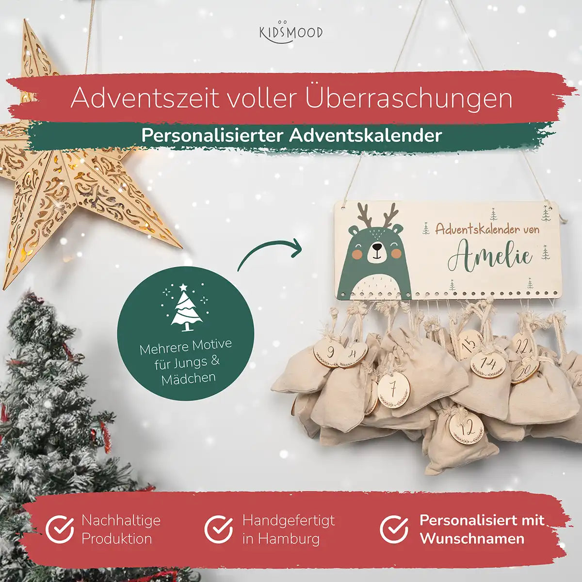 Personalisierbarer Adventskalender farbig - Rentier