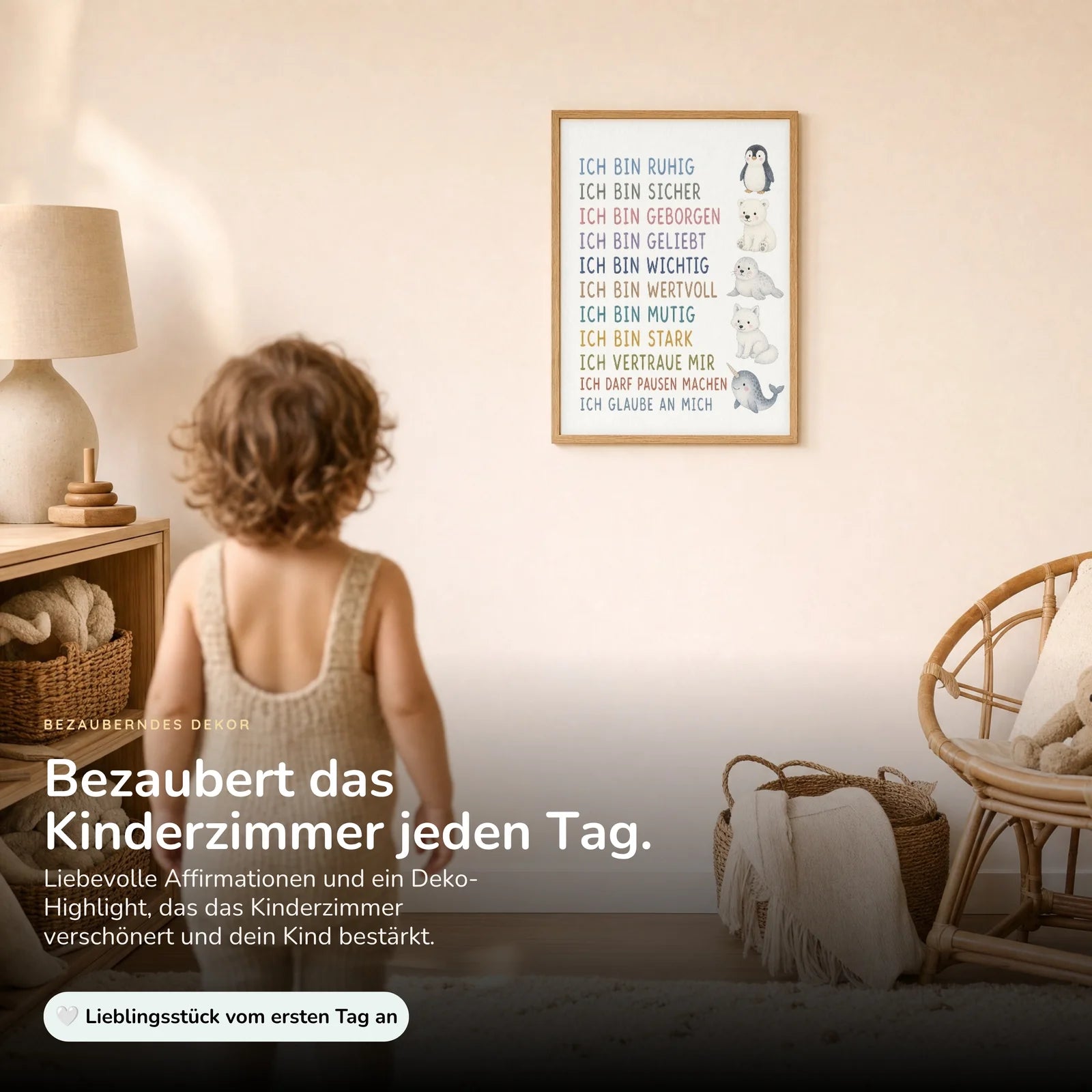 Affirmationsposter Kinderzimmer Arktistiere, im Kinderzimmer an der Wand