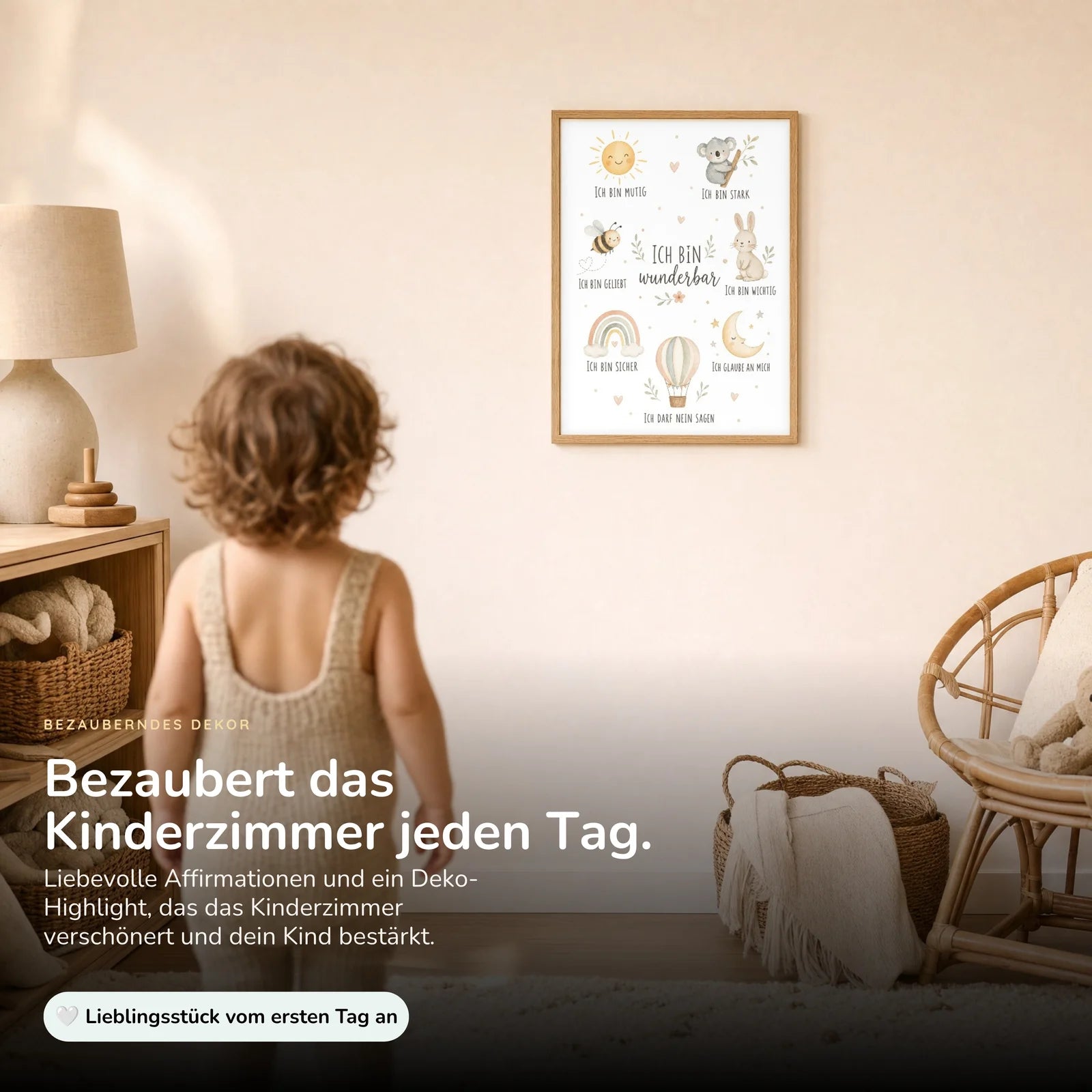 Affirmationsposter Kinderzimmer Collage Ich bin wunderbar, im Kinderzimmer an der Wand