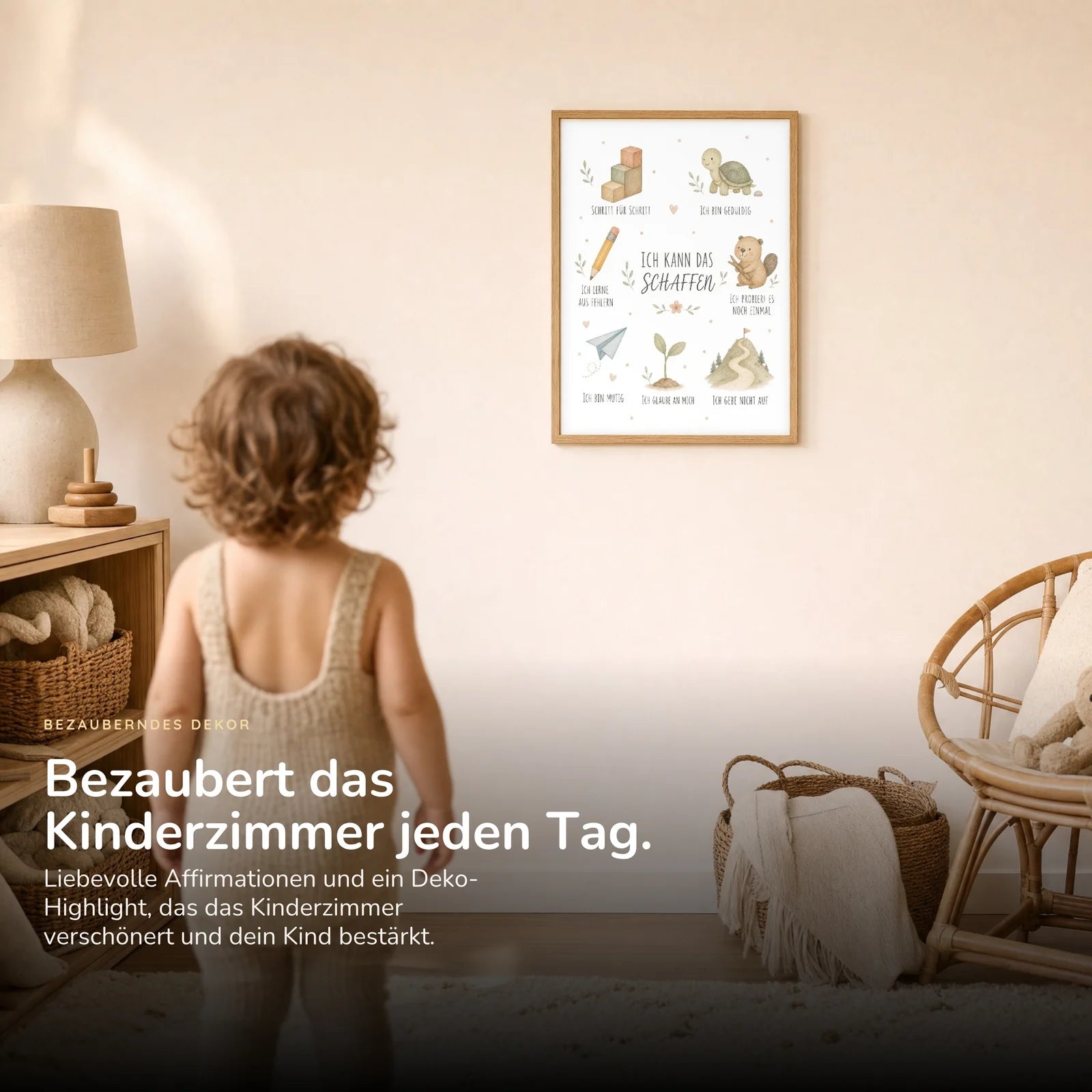 Affirmationsposter Kinderzimmer Collage Ich kann das schaffen, im Kinderzimmer an der Wand