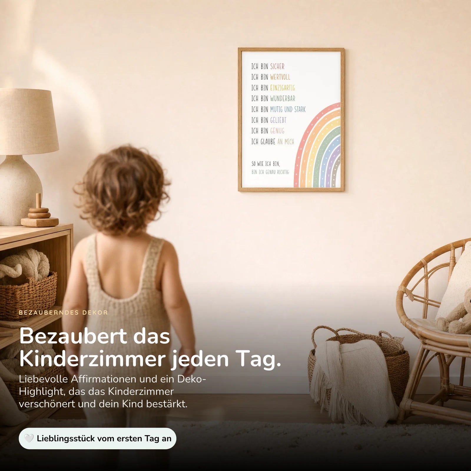 Affirmationsposter Kinderzimmer Minimal Ich bin, im Kinderzimmer an der Wand