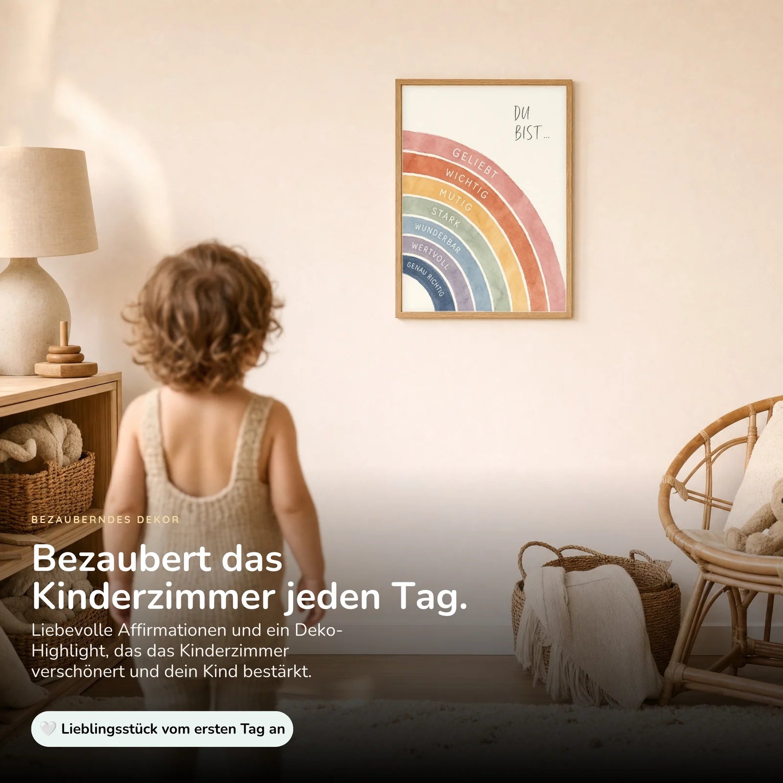 Affirmationsposter Kinderzimmer Regenbogen Du bist, im Kinderzimmer an der Wand