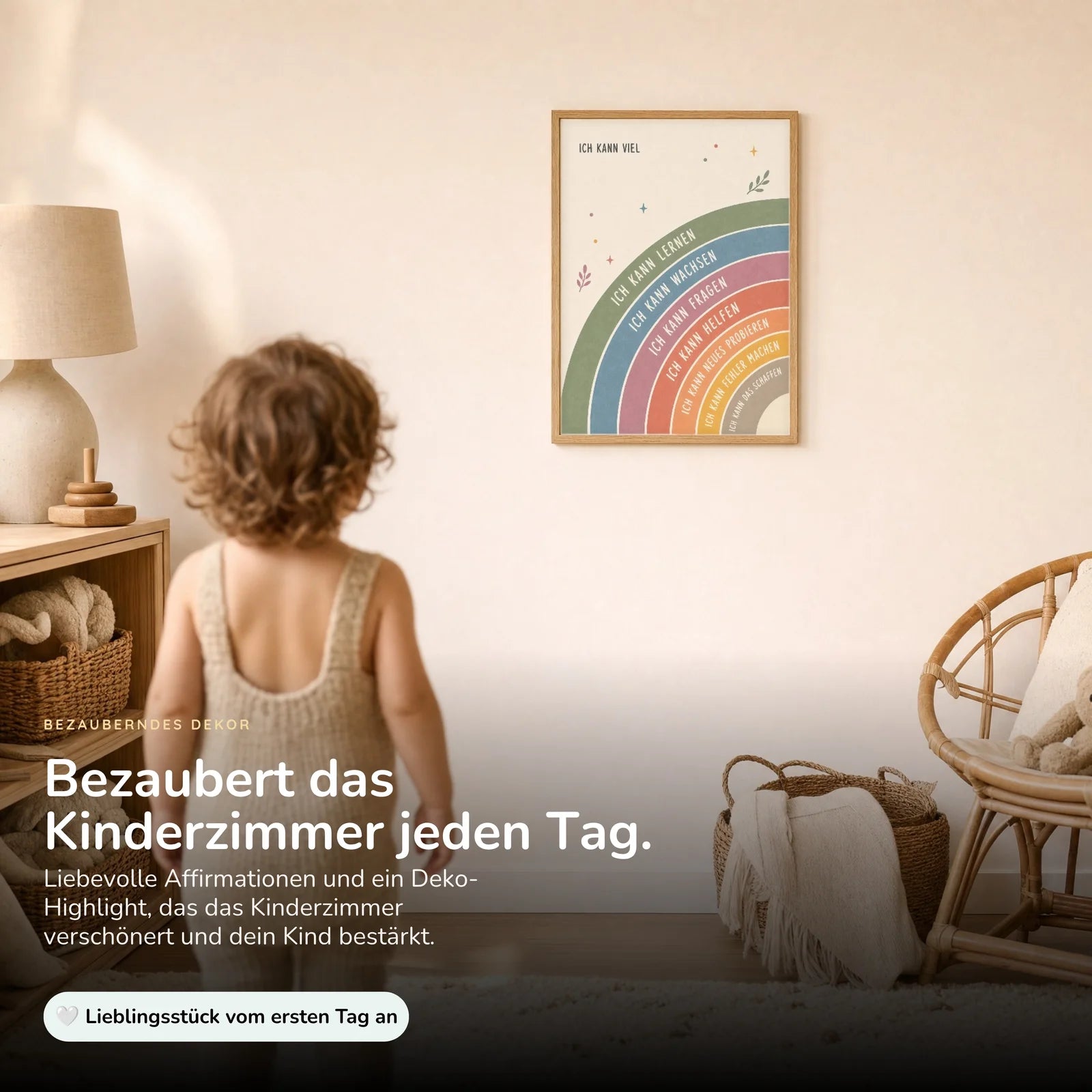Affirmationsposter Kinderzimmer Regenbogen Ich kann viel, im Kinderzimmer an der Wand