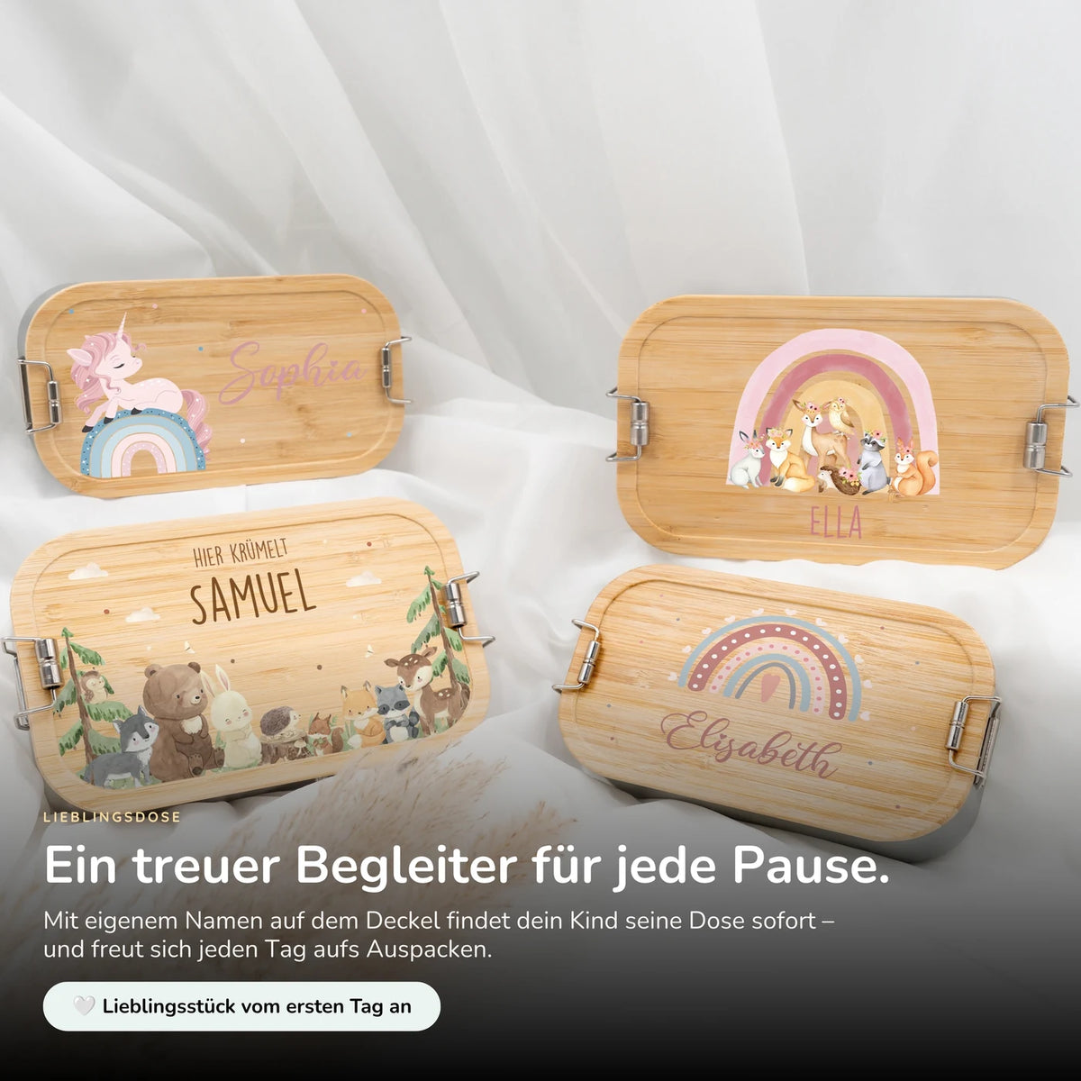 Brotdose Kinder personalisiert - Regenbogen Waldtiere