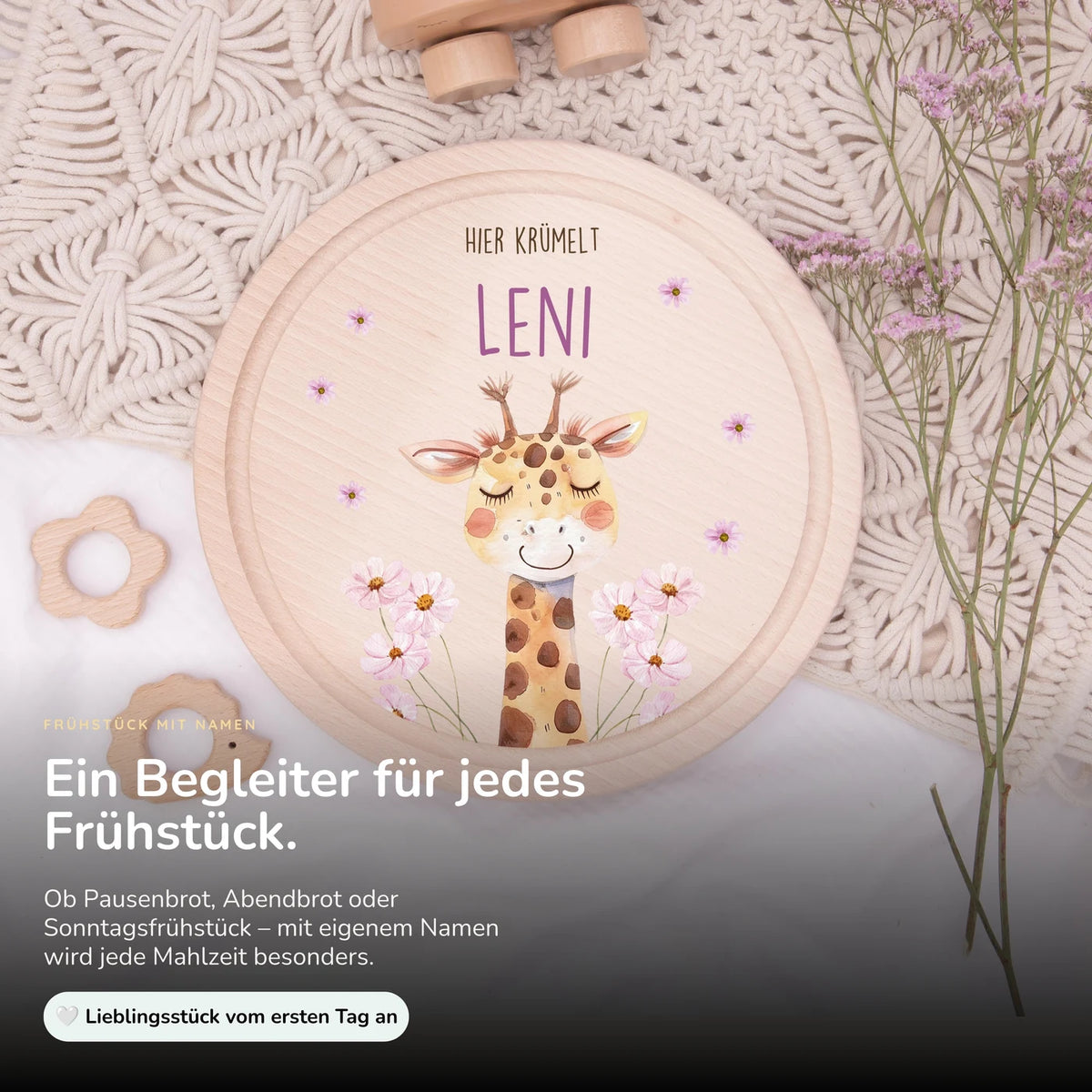 Rundes personalisiertes Frühstücksbrettchen Giraffe mit Namen für Kinder