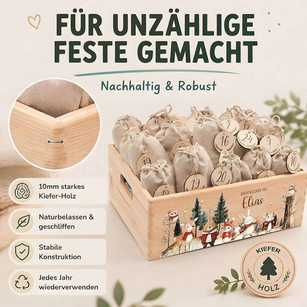 Adventskalender zum Befüllen "Weihnachten im Winterwald" personalisiert