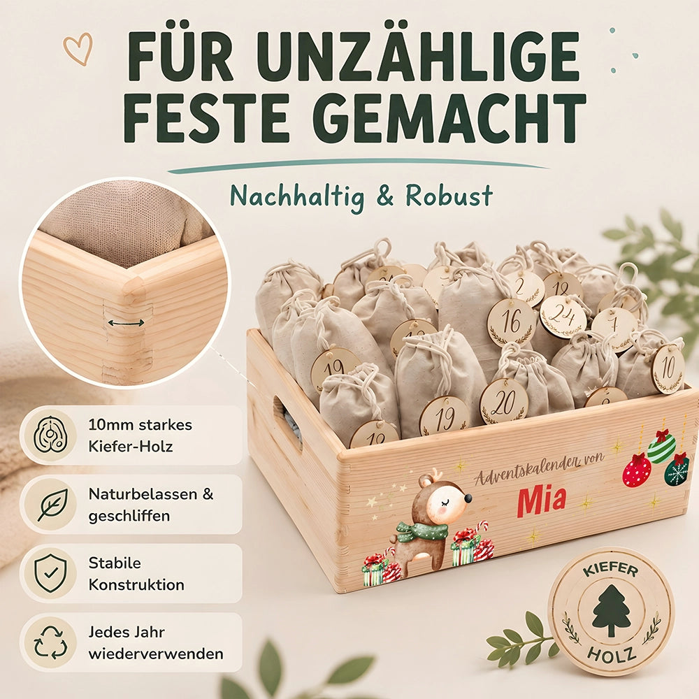 Personalisierter Adventskalender zum Befüllen - Reh mit Geschenken