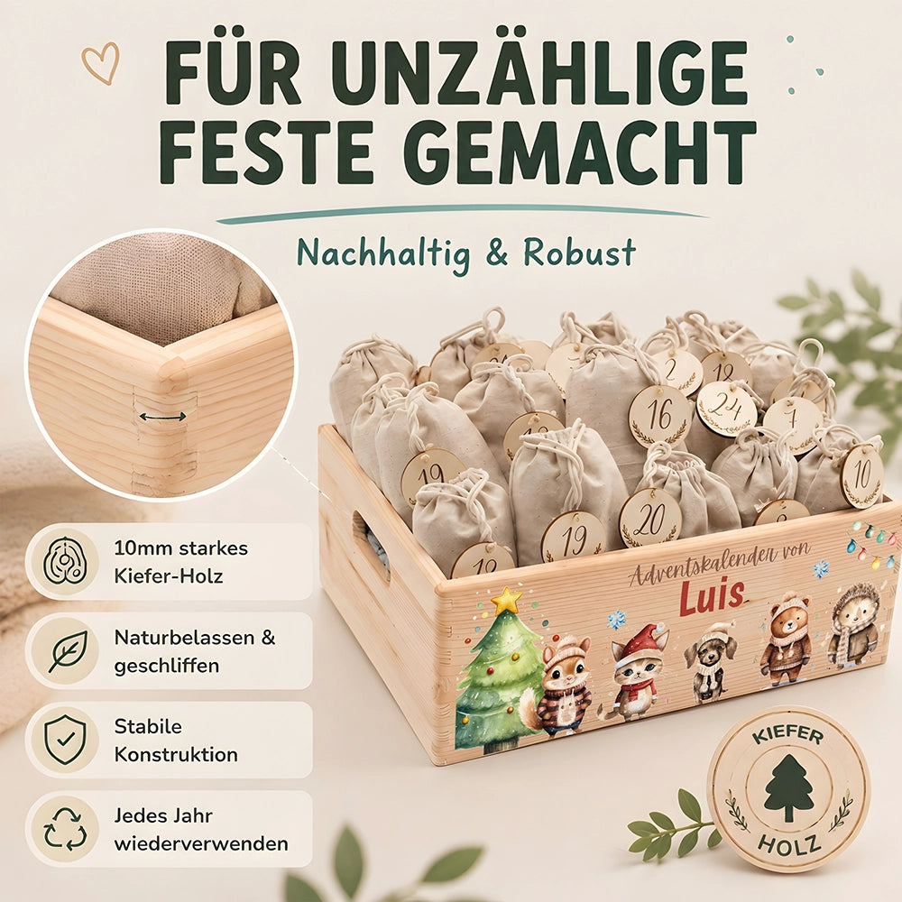 Personalisierter Adventskalender zum Befüllen - Tierfamilie im Winterwald