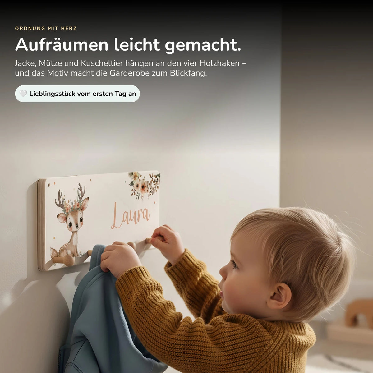 Kindergarderobe Holz personalisiert - Reh