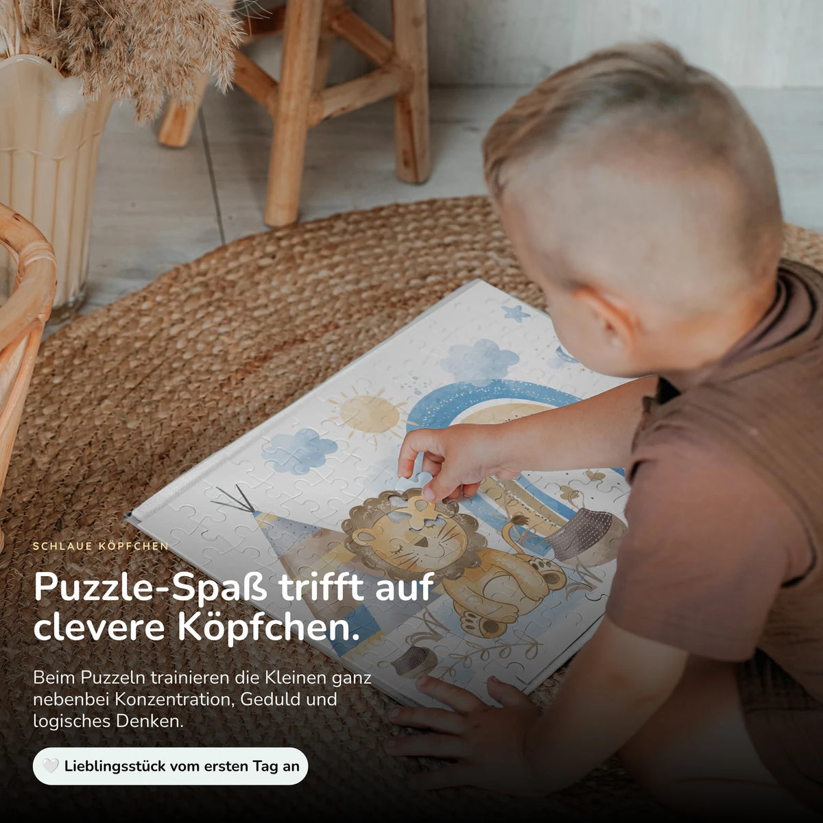 Kinderpuzzle personalisiert mit Namen - Löwe mit Regenbogen