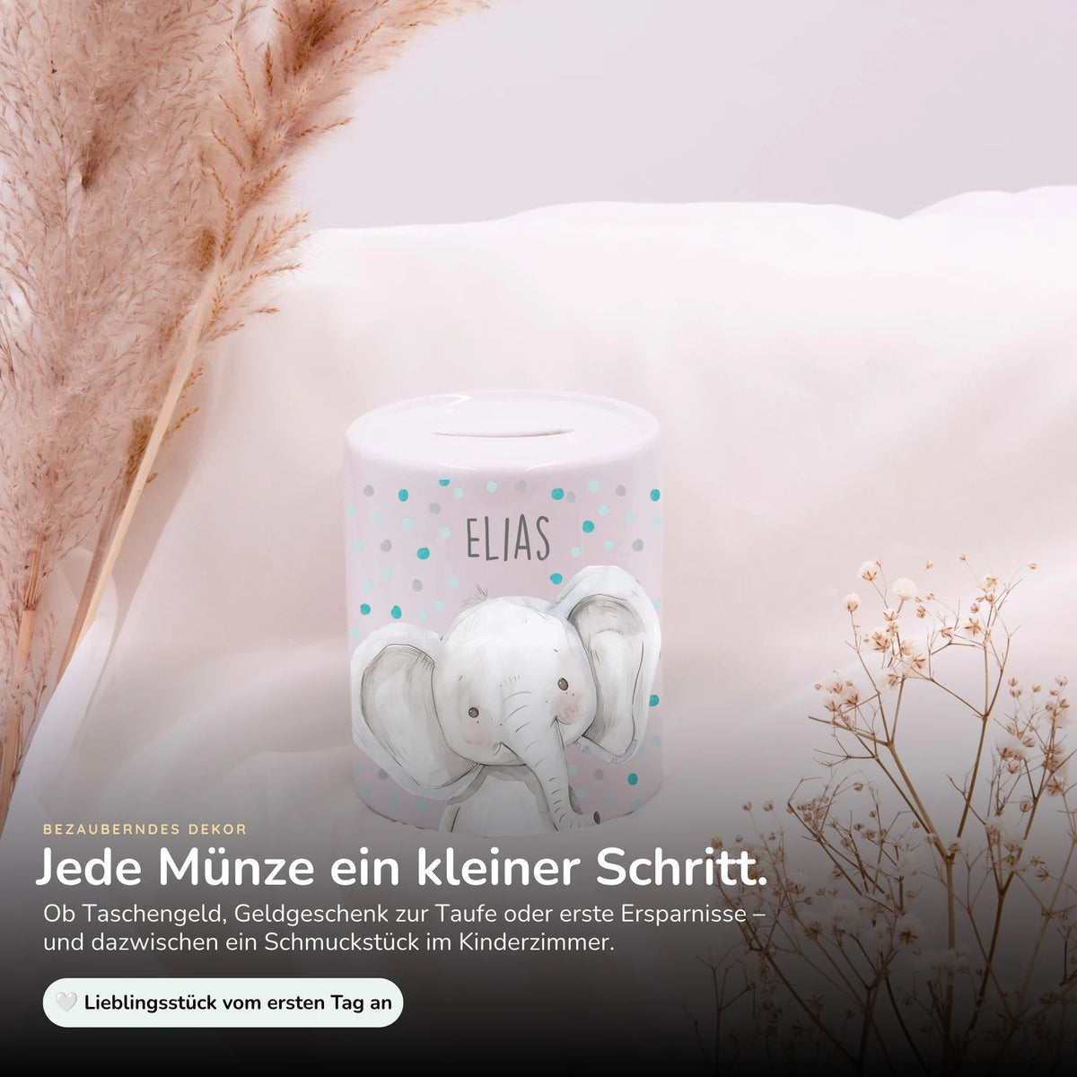 Spardose Kinder aus Keramik - Elefant mit Pünktchen