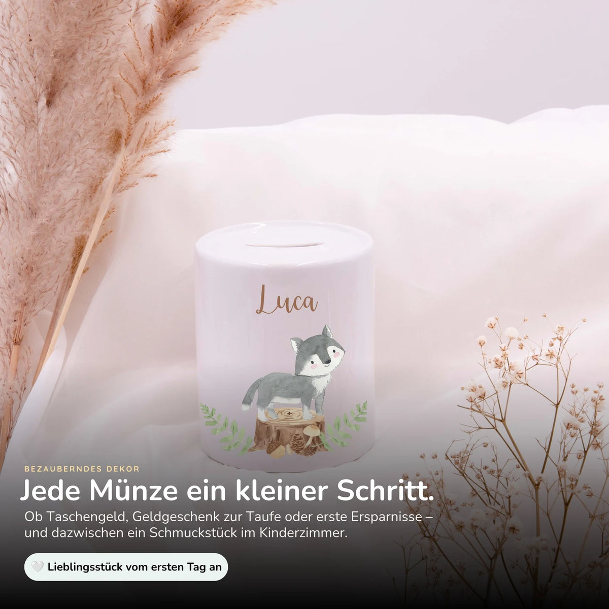 Spardose Kinder aus Keramik - Wolf Waldtiere