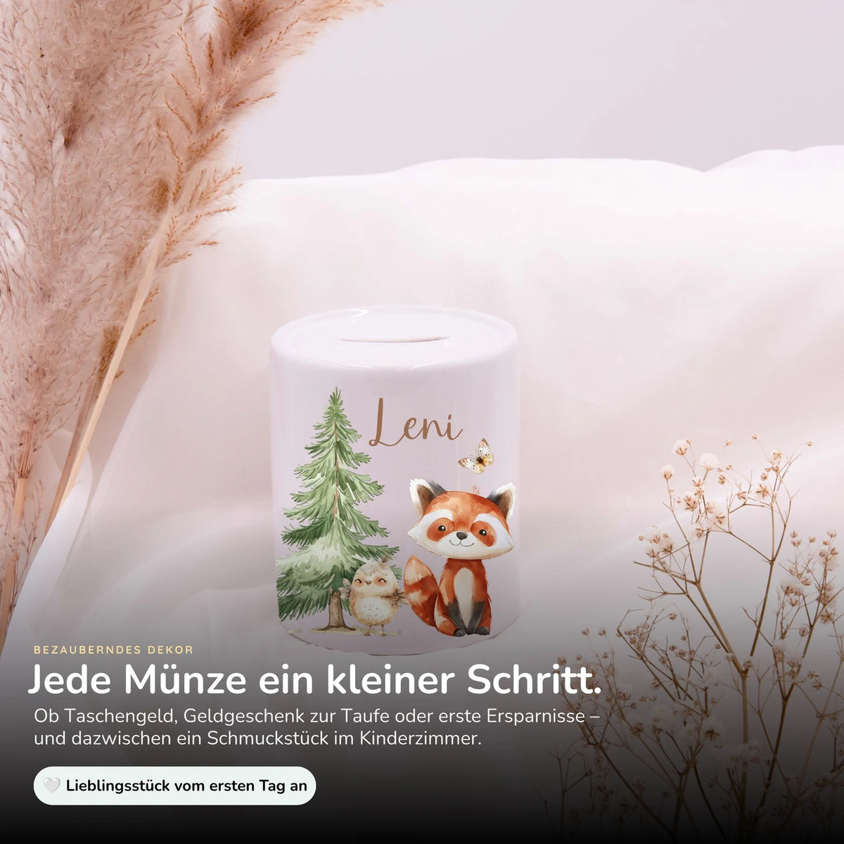 Spardose Kinder aus Keramik - Fuchs im Wald