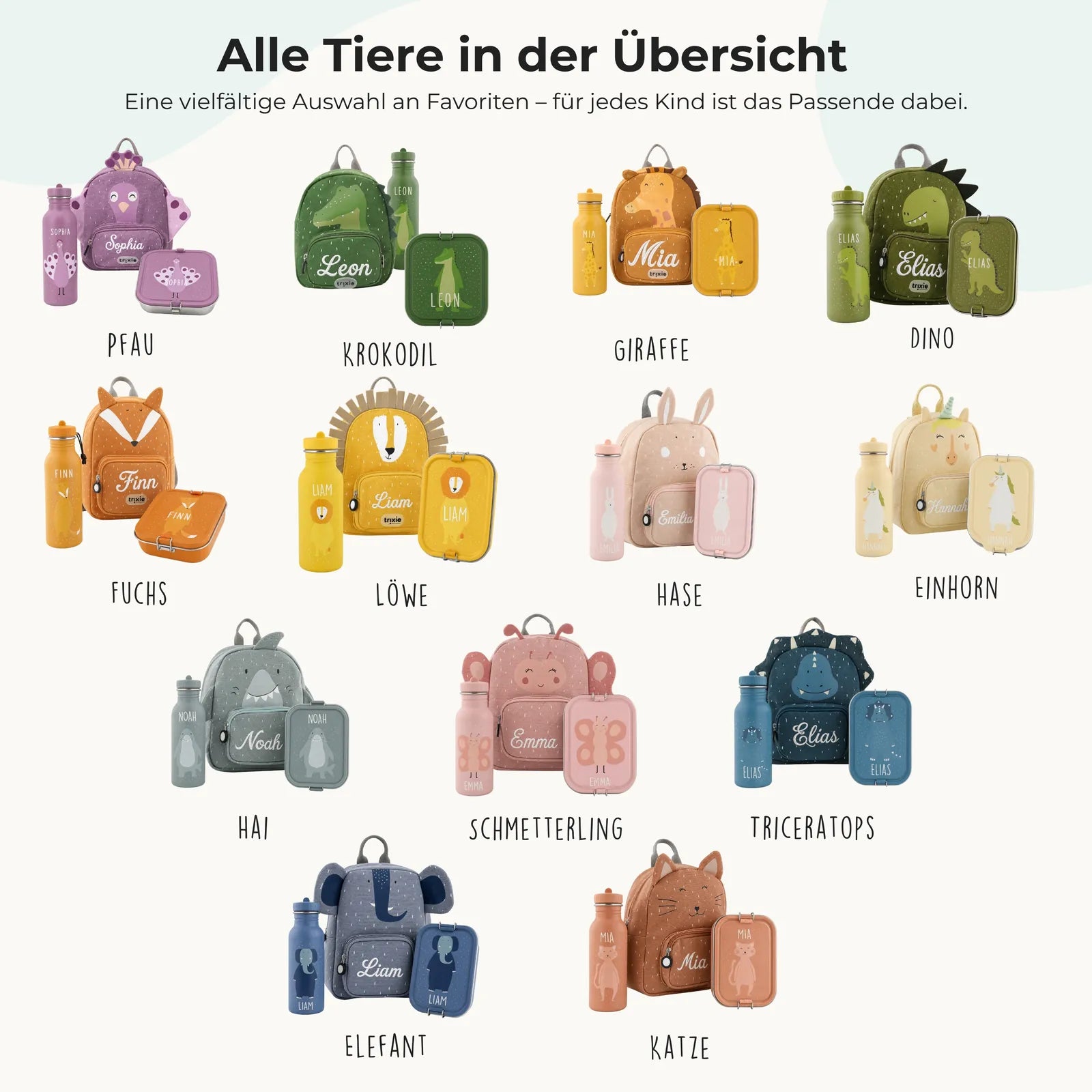 Trixie Kindergarten Set Giraffe, 3-teiliges Kita-Set im Tierdesign