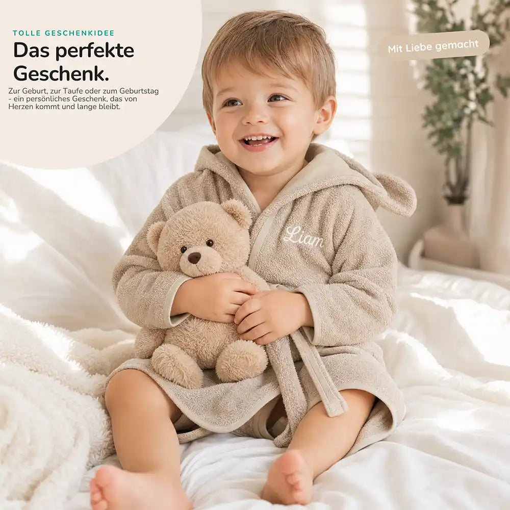 Kinderbademantel mit Namen Jollein Nougat, als Geschenk zur Geburt und Taufe