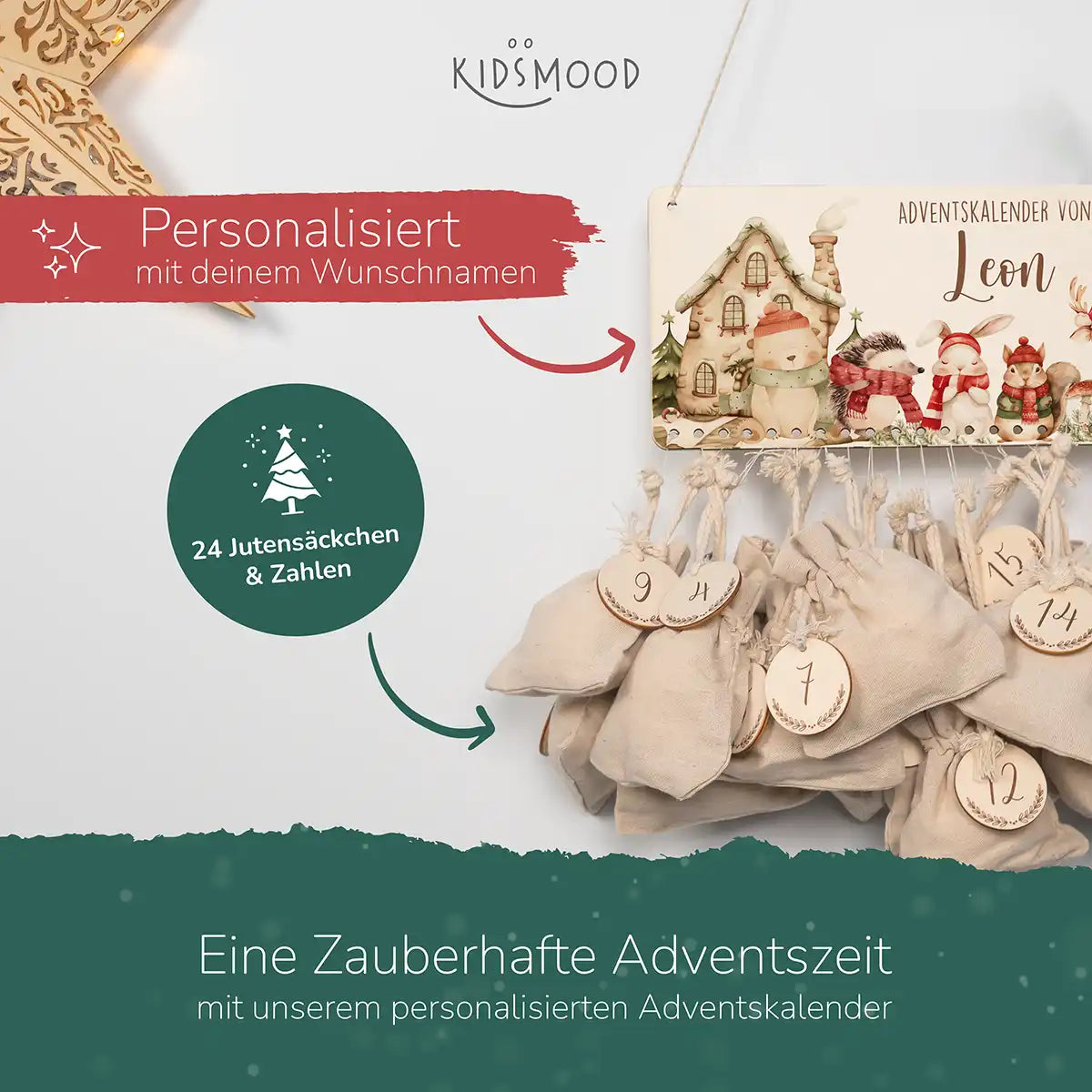 Personalisierbarer Adventskalender farbig - Fröhliche Tierfamilie