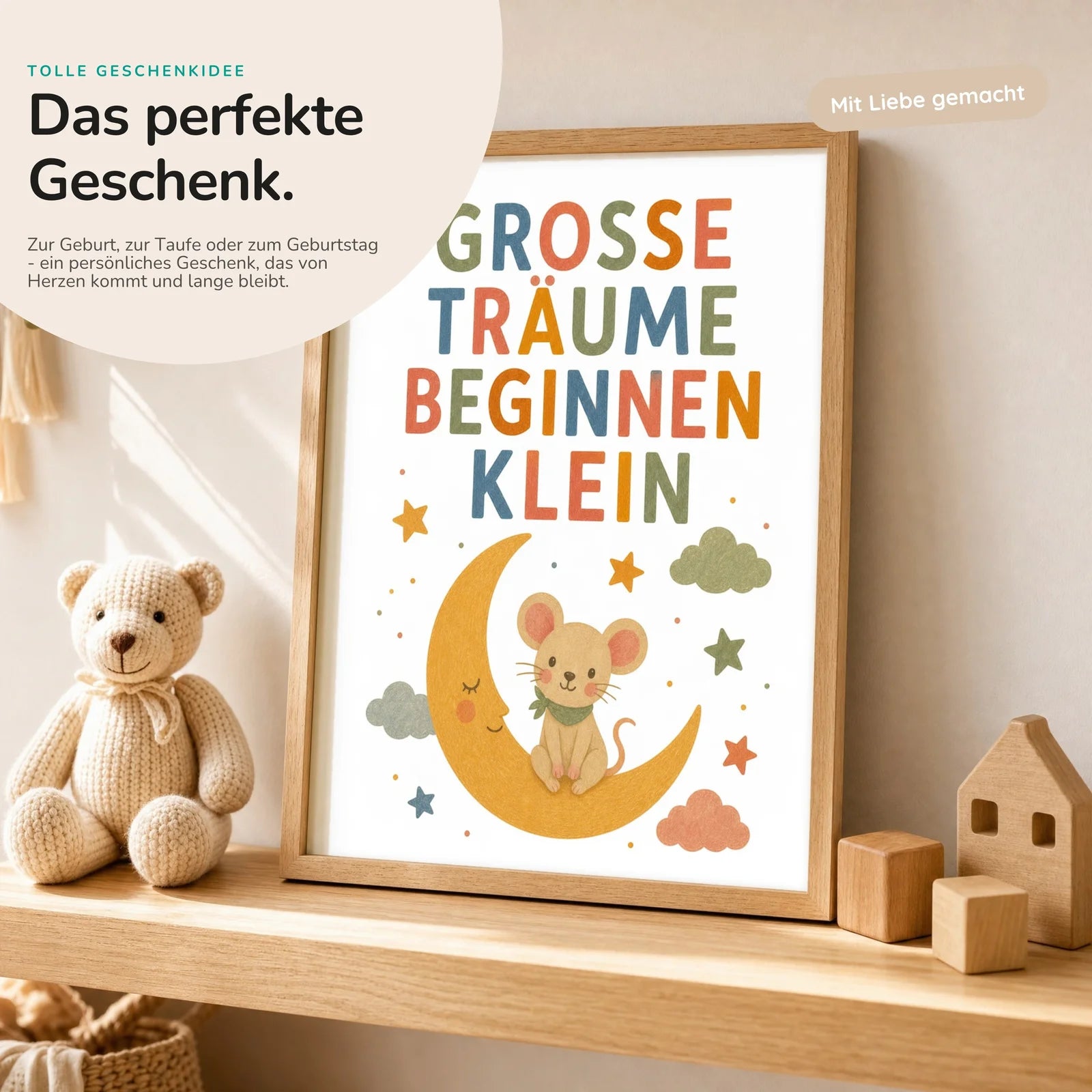 Affirmationsposter Kinderzimmer - Maus Große Träume