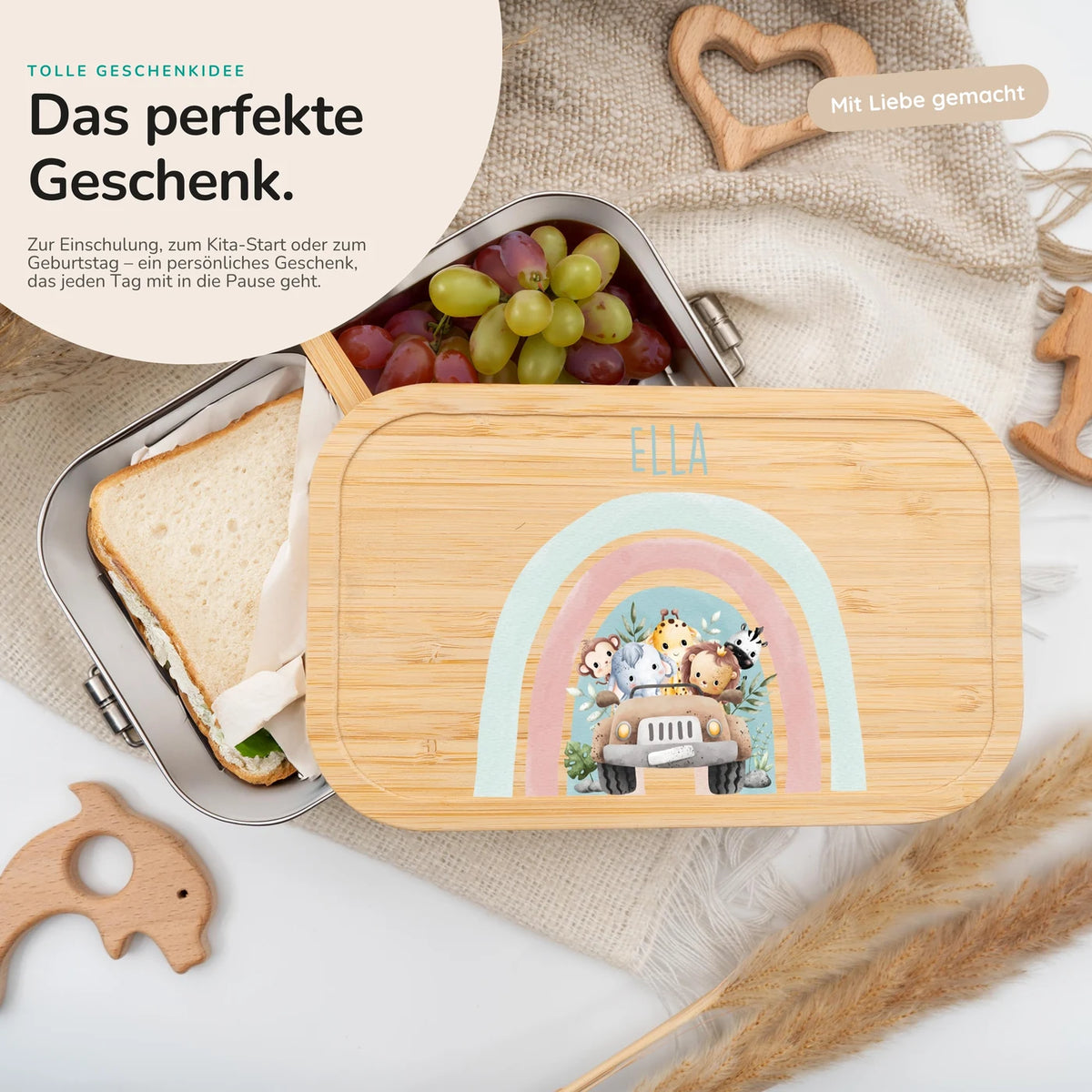 Brotdose Kinder personalisiert - Regenbogen Safari