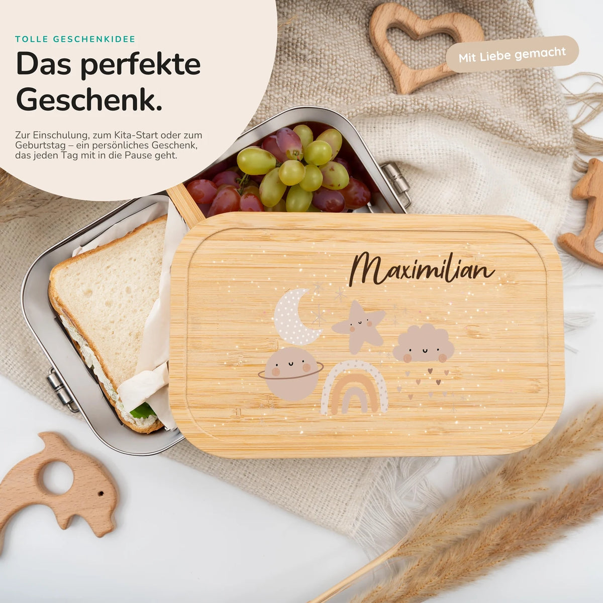 BrBrotdose Kinder personalisiert - Mond Wolke Stern Regenbogen