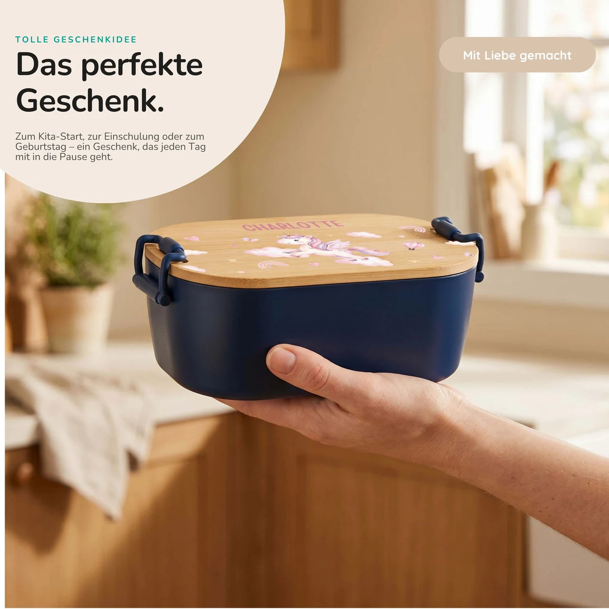 Brotdose Kinder personalisiert, Einhorn Wolken