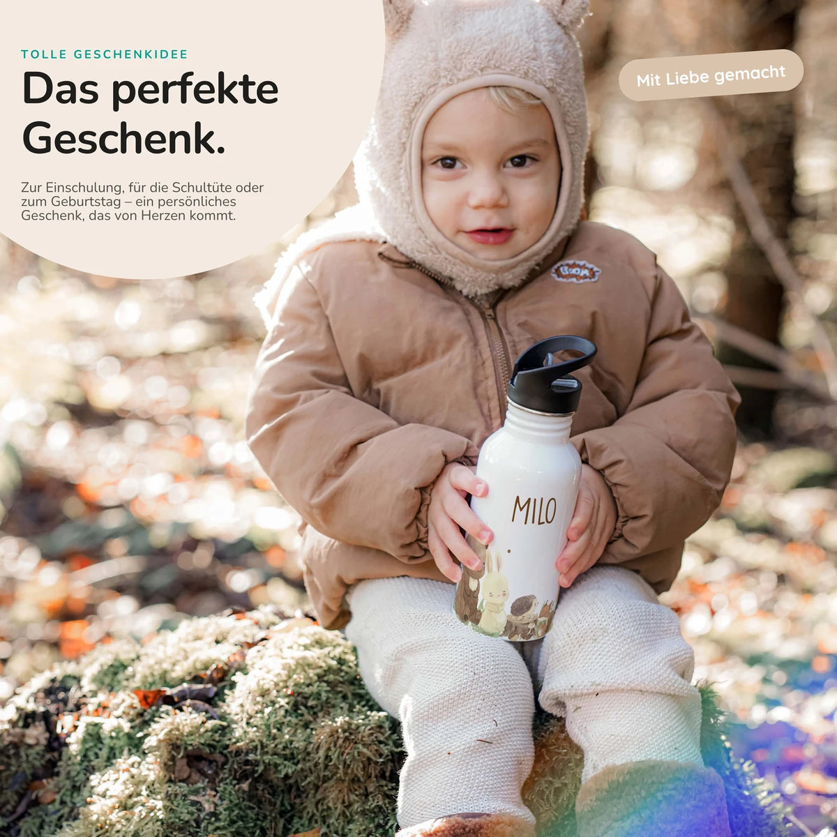Trinkflasche Kinder Edelstahl - Waldtiere