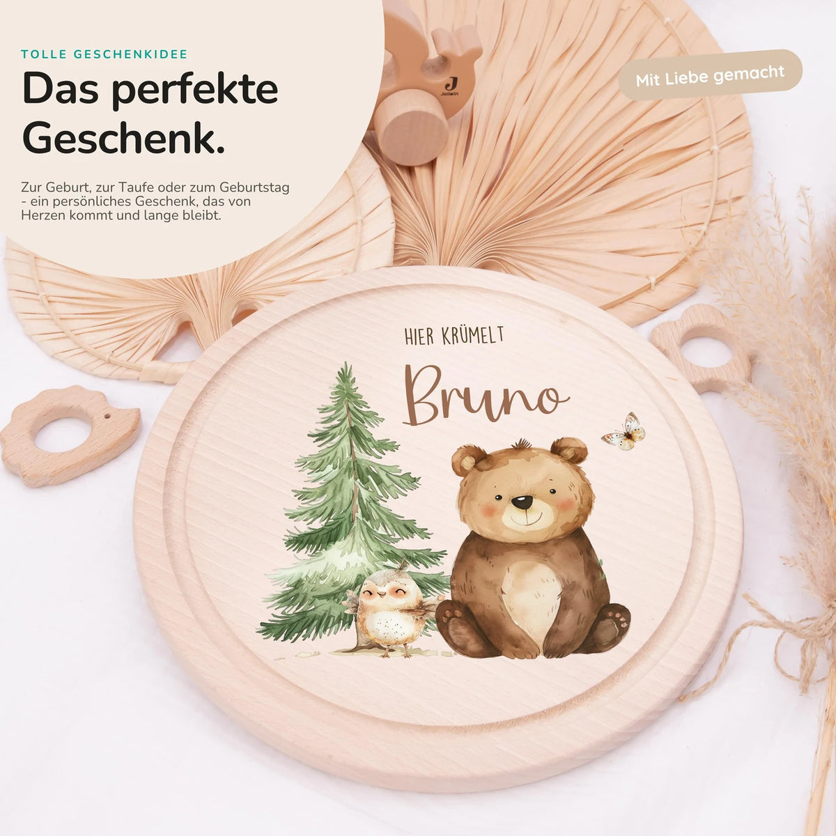 Rundes personalisiertes Frühstücksbrettchen Papa Bär mit Namen für Kinder