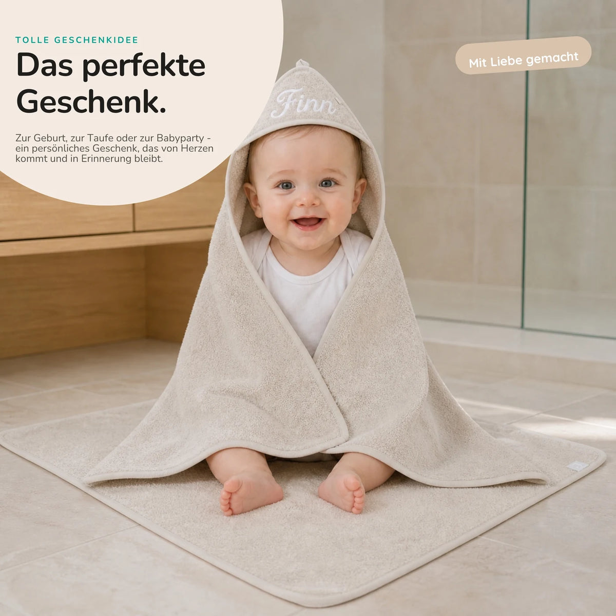 Kapuzenhandtuch Baby personalisiert – Nougat