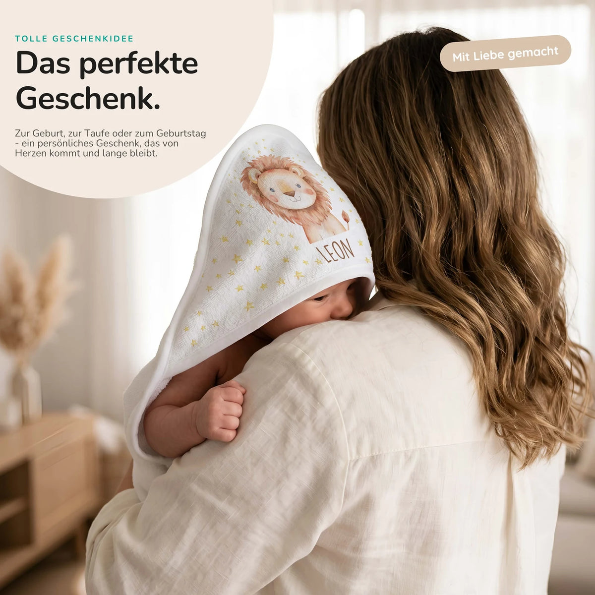 Personalisiertes Kapuzenhandtuch Baby – Löwe Sterne