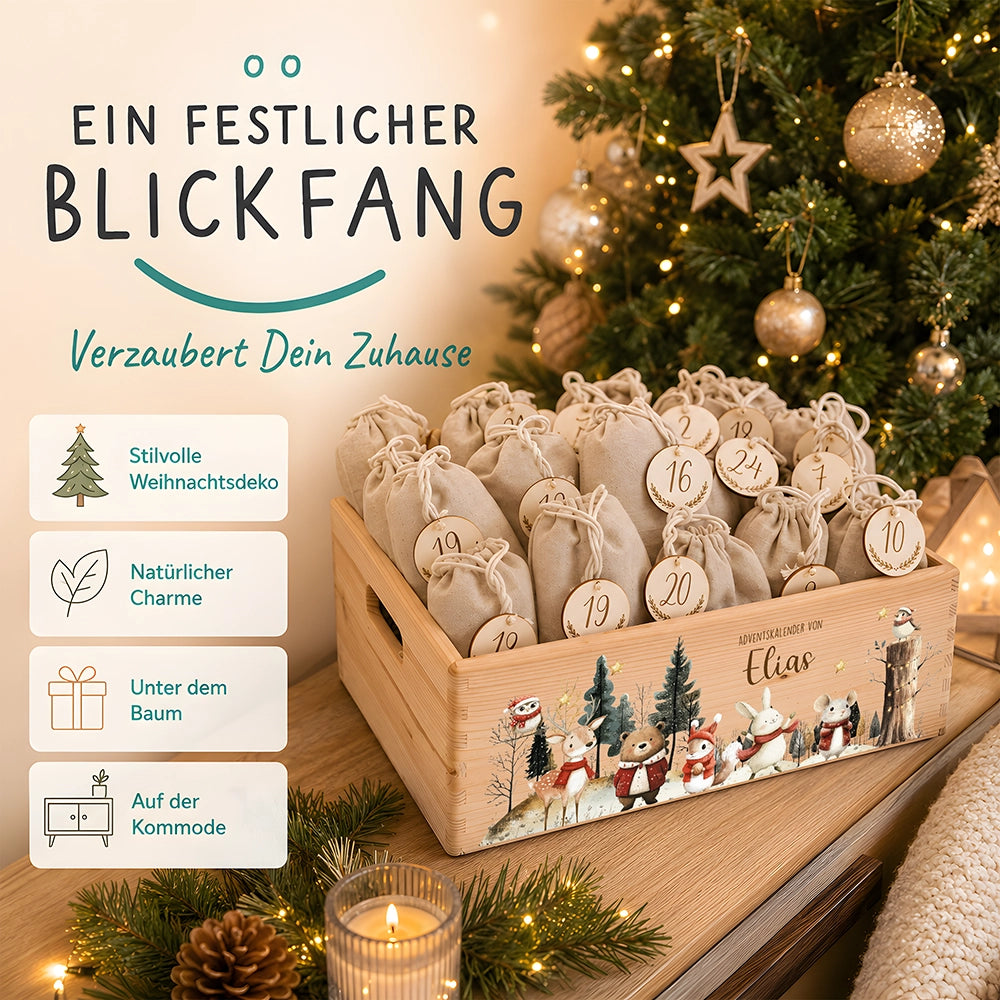 Adventskalender zum Befüllen "Weihnachten im Winterwald" personalisiert