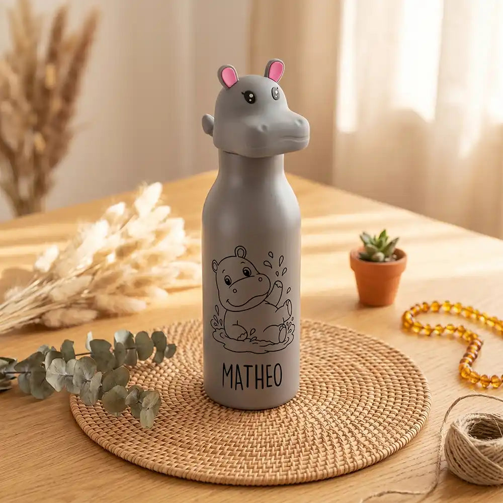 Personalisierte Trinkflasche Kinder Nilpferd