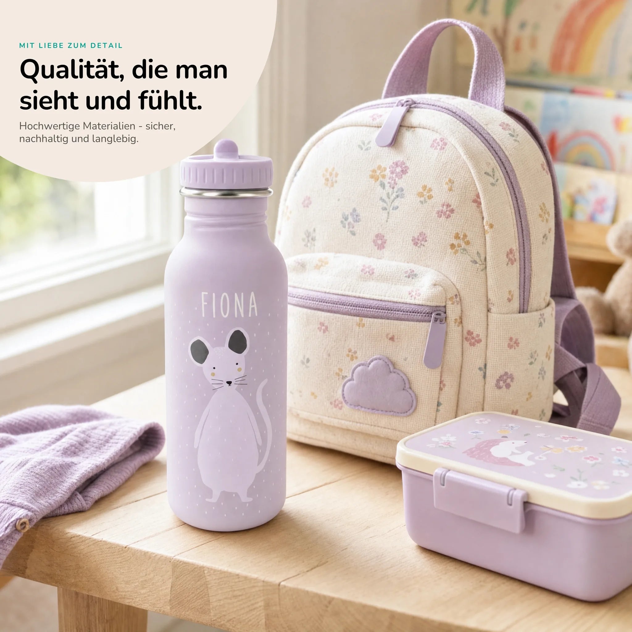 Trixie Trinkflasche Kinder Maus, robuster Edelstahl mit Namensgravur