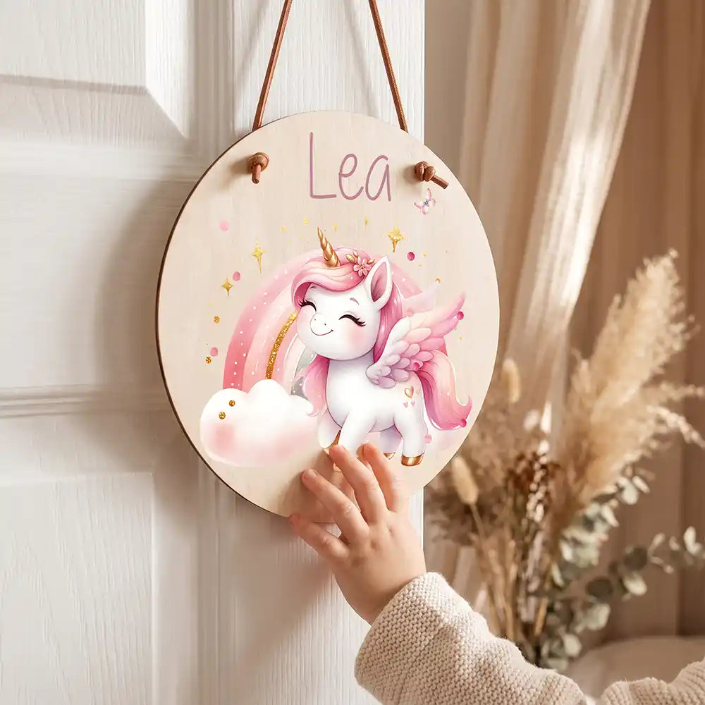 Türschild Kinderzimmer Einhorn, mit Namen an der Kinderzimmertür