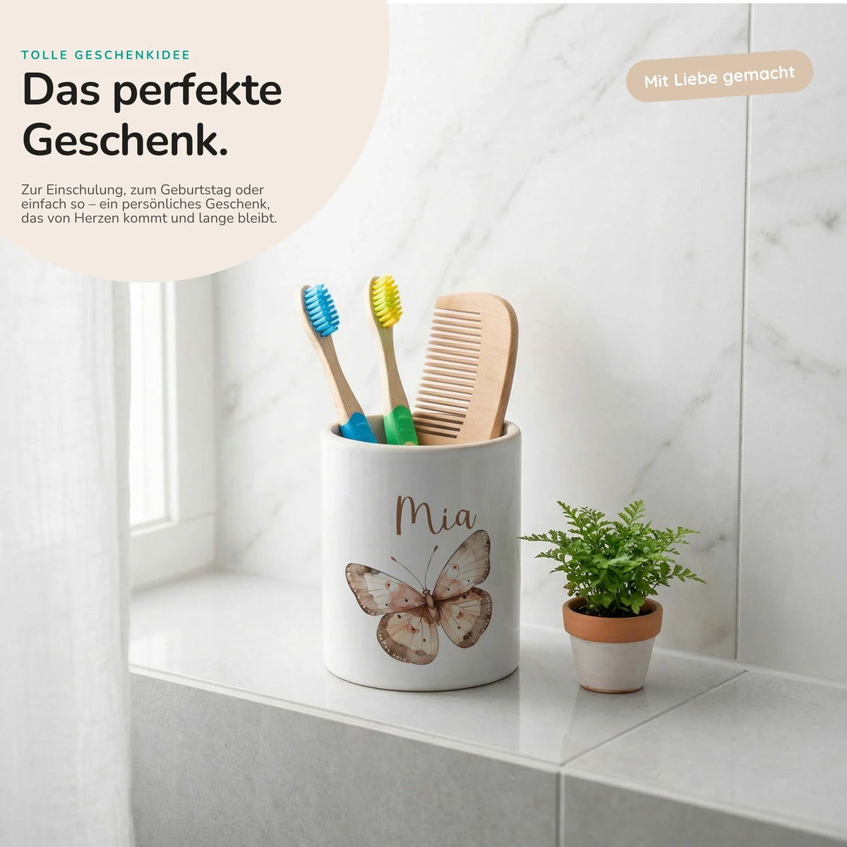 Personalisierter Stiftehalter Schmetterling – Keramik mit Wunschname