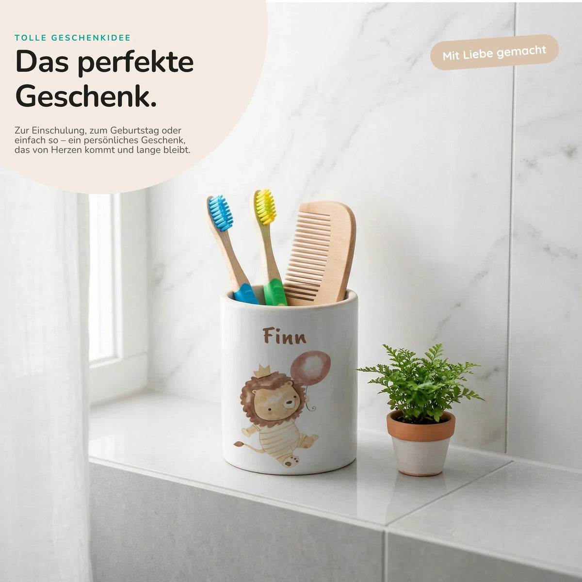 Personalisierter Stiftehalter Löwe Geburtstag – Keramik mit Wunschname