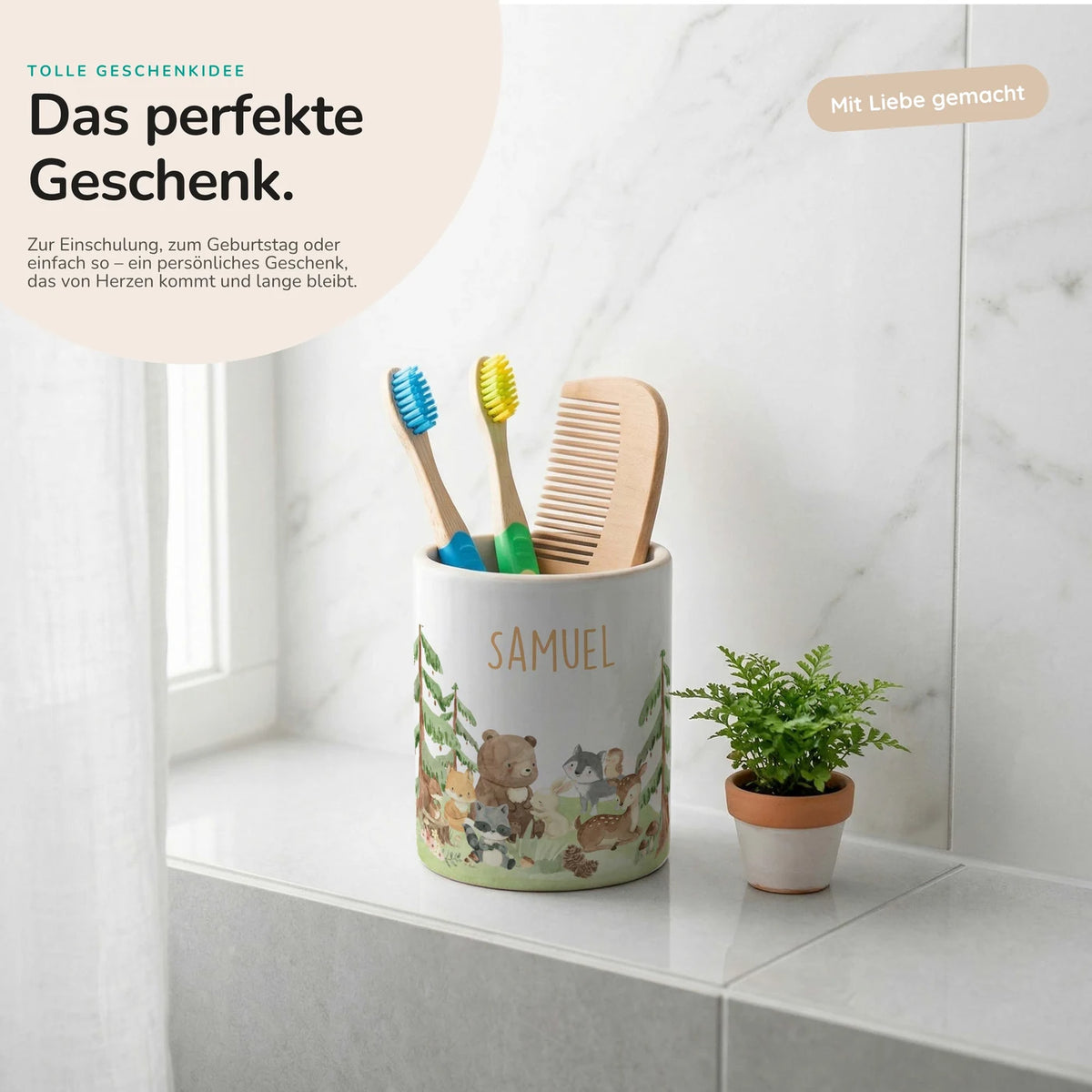 Personalisierter Stiftehalter Waldfreunde II – Keramik mit Wunschname