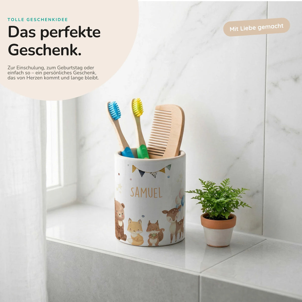Personalisierter Stiftehalter Waldtiere Party – Keramik mit Wunschname