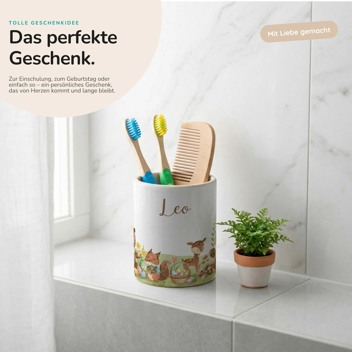 Personalisierter Stiftehalter Ostern Frühlingswiese – Keramik mit Wunschname