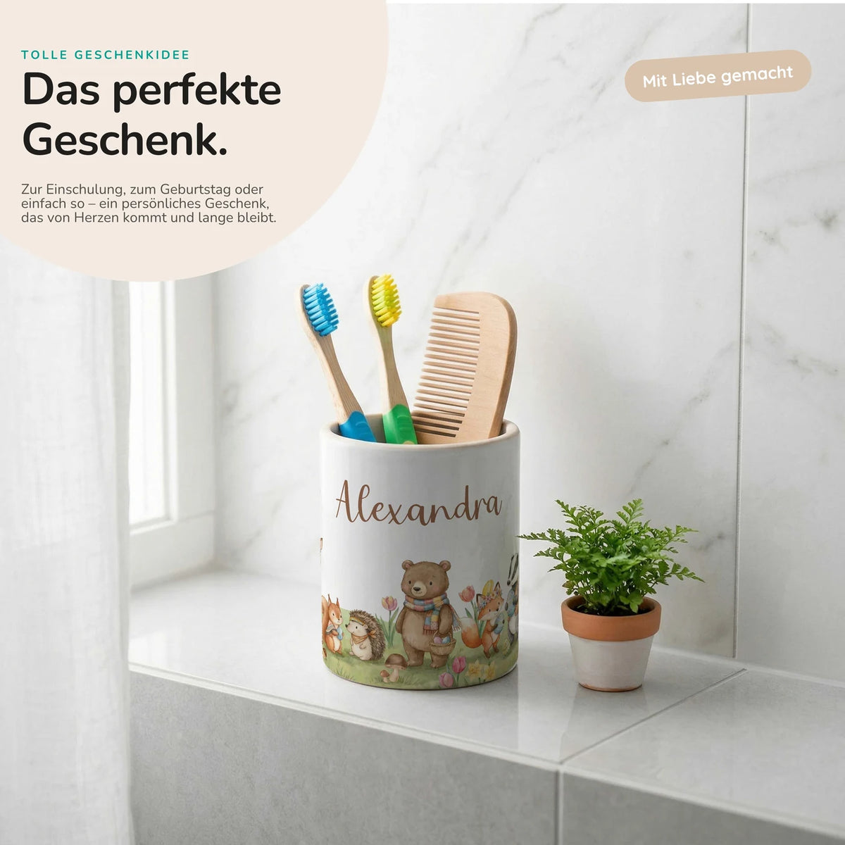 Personalisierter Stiftehalter Herbst-Waldtiere – Keramik mit Wunschname