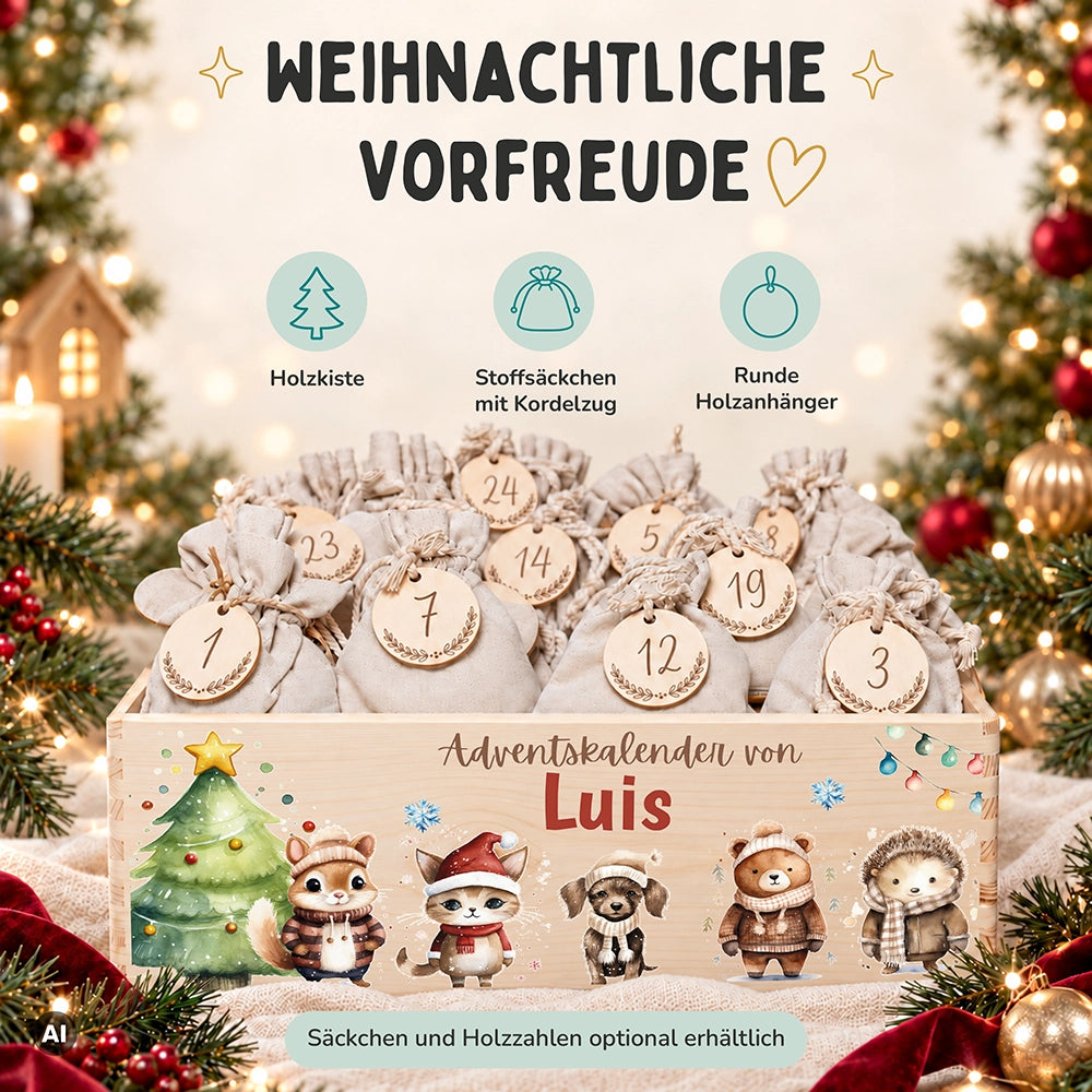 Personalisierter Adventskalender zum Befüllen - Tierfamilie im Winterwald