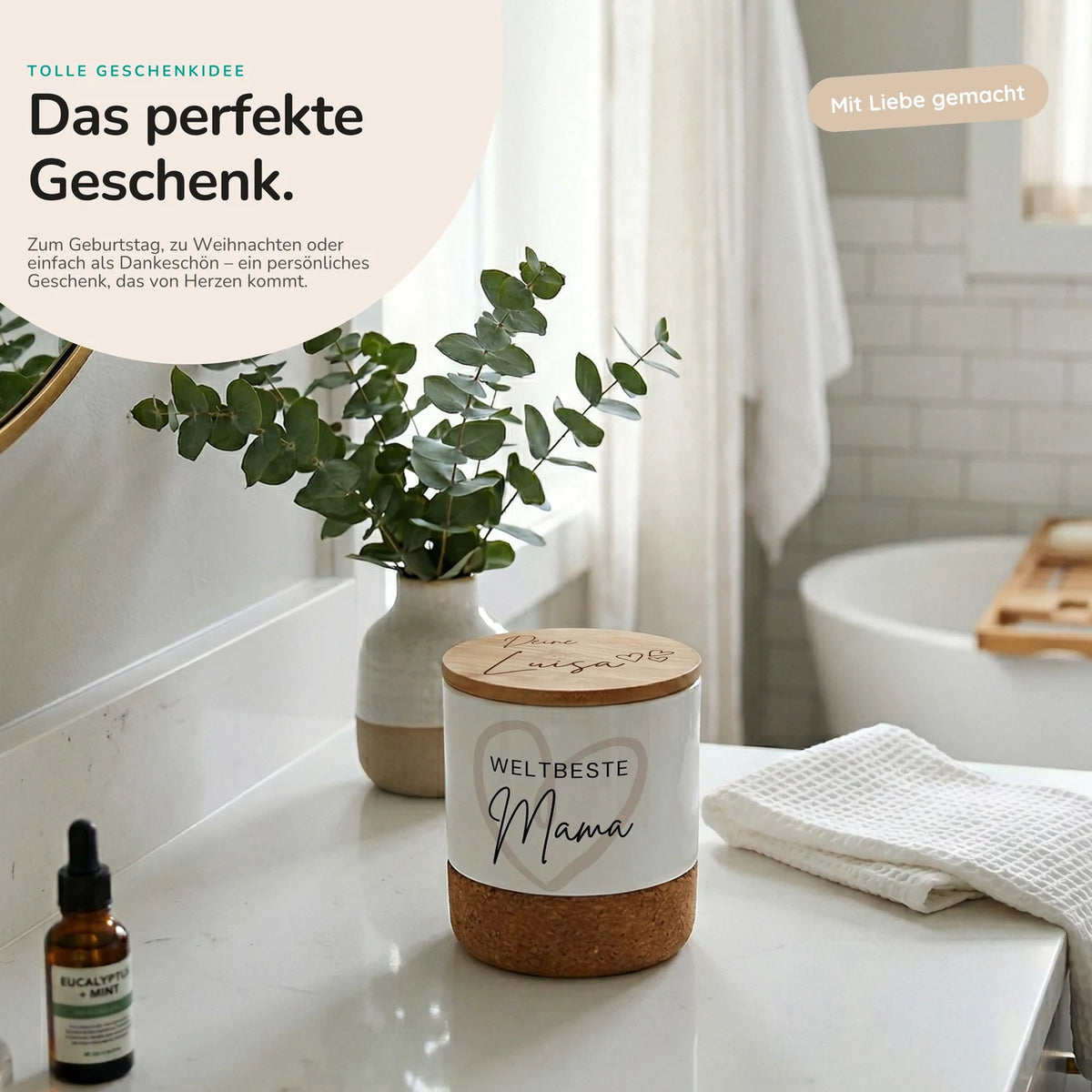 Duftkerze Vanille Keramik – Weltbeste Mama Herz mit Wunschname