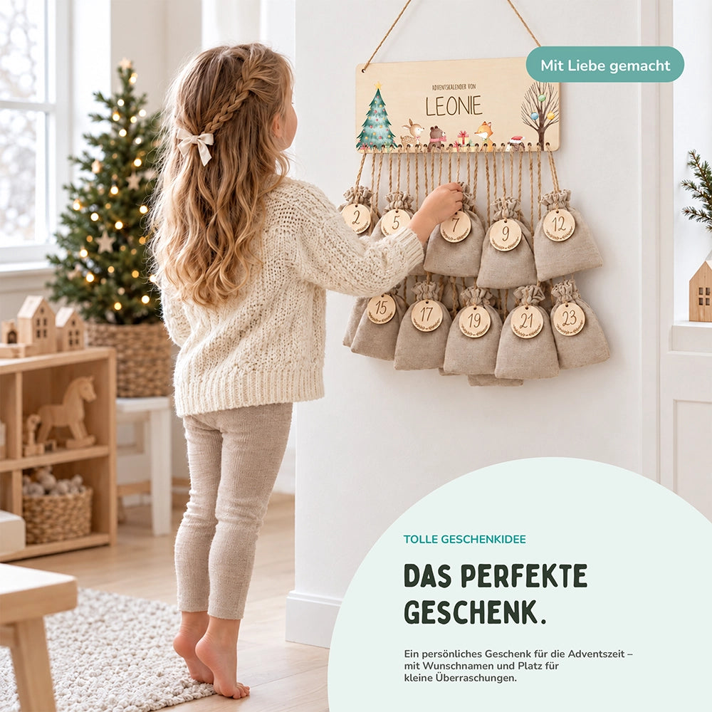 Personalisierbarer Adventskalender farbig - Waldfreunde