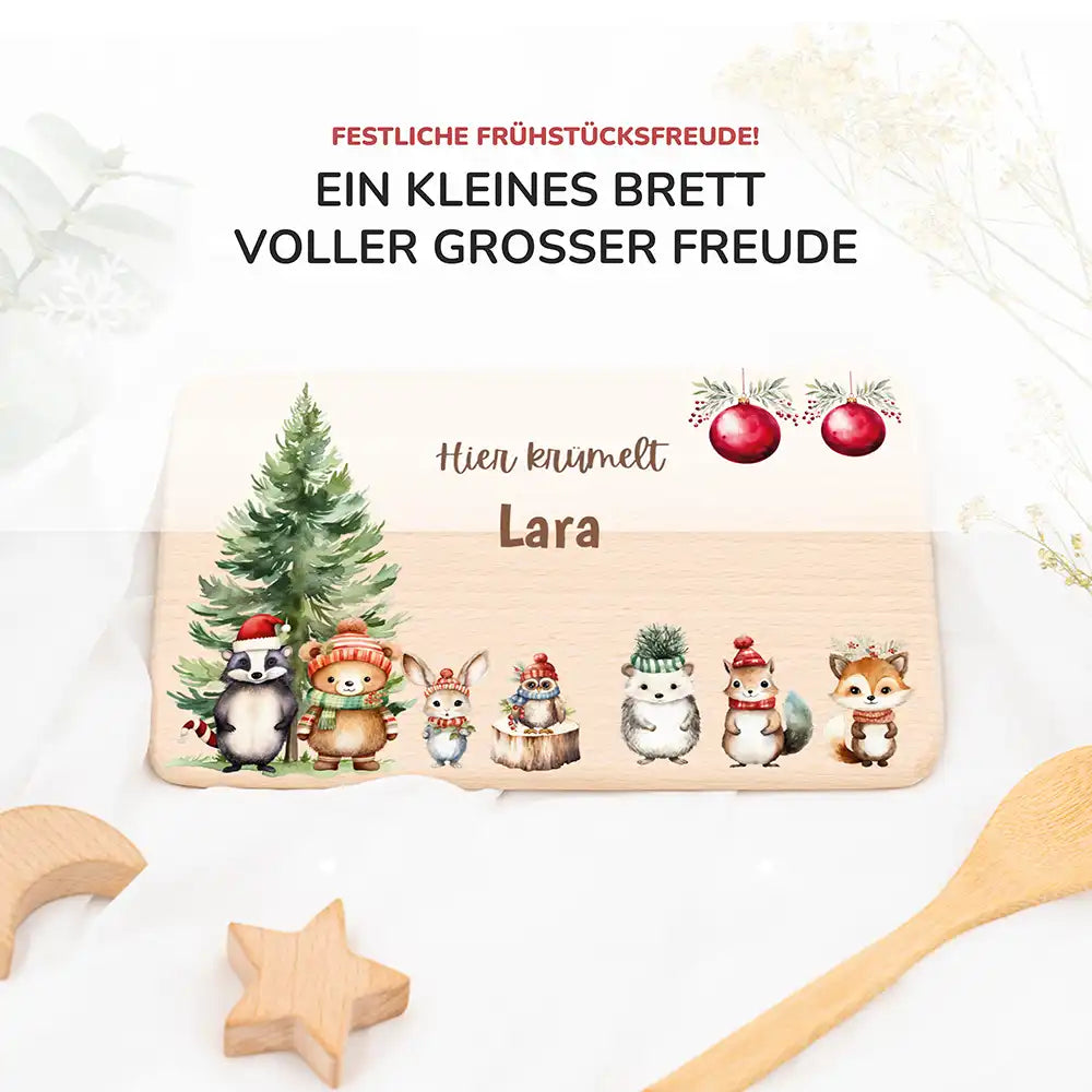 Frühstücksbrettchen Weihnachten - Tierfamilie