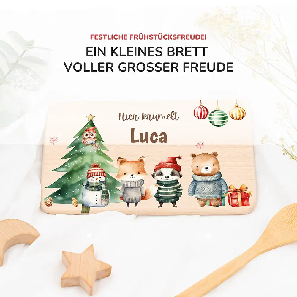 Frühstücksbrettchen Weihnachten - Tierfamilie Weihnachten