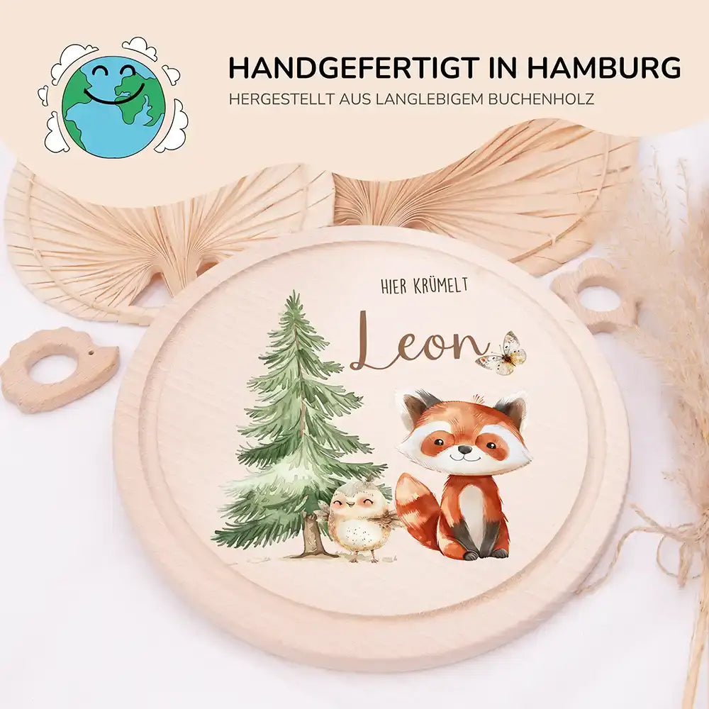 Rundes personalisiertes Frühstücksbrettchen Fuchs mit Namen für Kinder