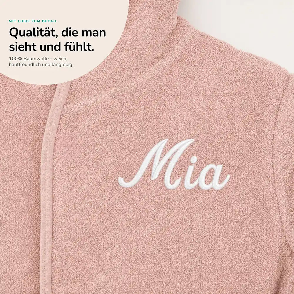 Kinderbademantel mit Namen Jollein Rose, als Geschenk zur Geburt und Taufe