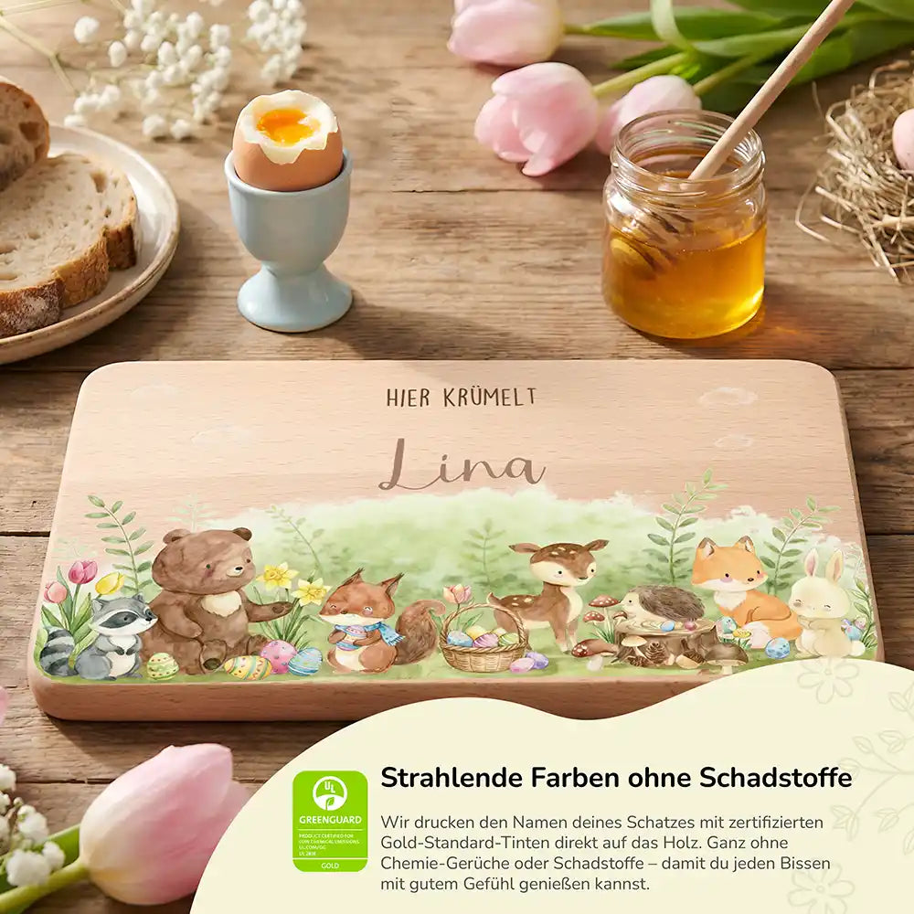 Frühstücksbrettchen Ostern - Waldtiere feiern Ostern
