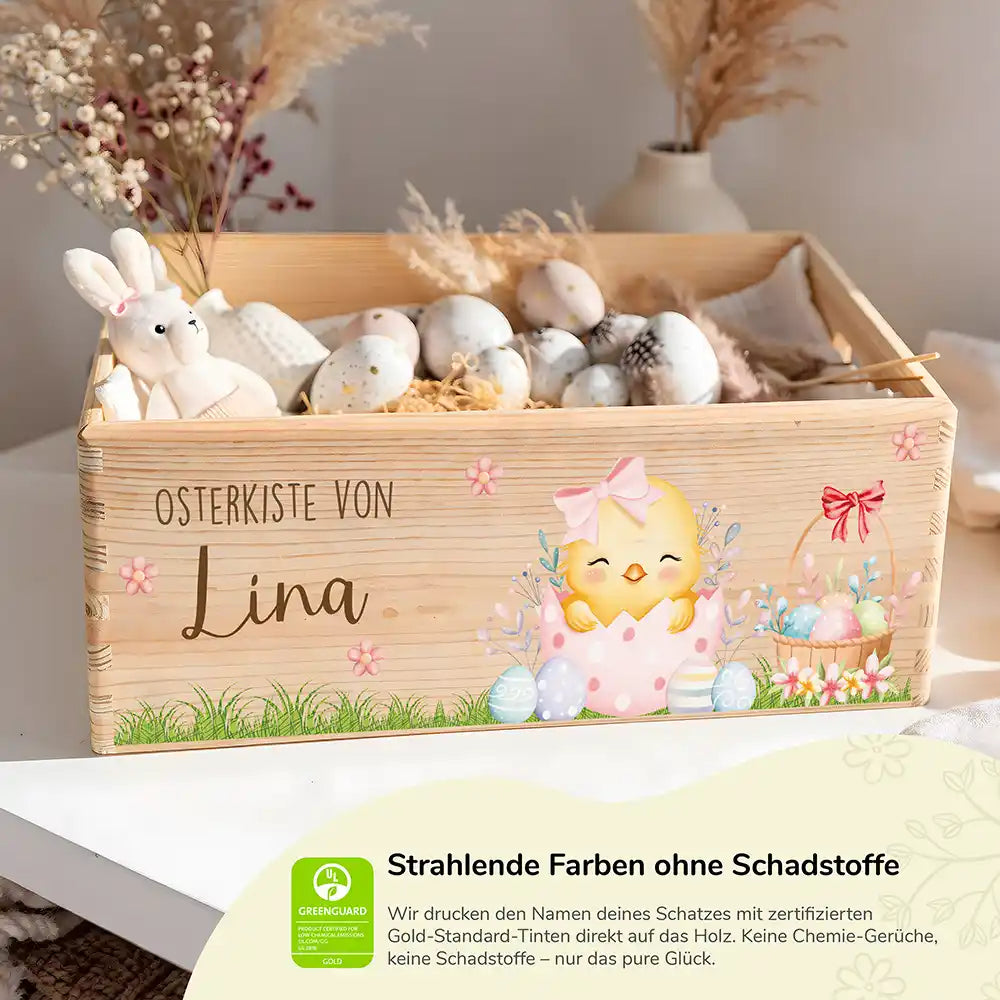 Osterkiste Holz personalisiert - Frühlingsküken